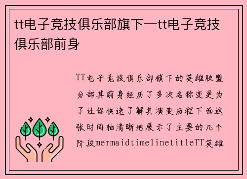 tt电子竞技俱乐部旗下—tt电子竞技俱乐部前身